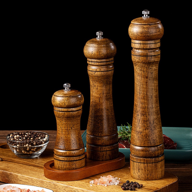 เครื่องบดพริกไทยไม้ แกนเซรามิก โรงสีเกลือ โรงสีพริกไทย เครื่องปั่นเกลือพร้อมความหยาบที่ปรับได้ 5 นิ้ว/8 นิ้ว/10 นิ้ว