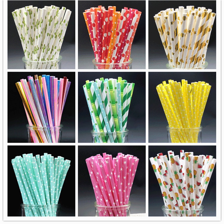 หลอดกระดาษสีทิ้งเป็นมิตรกับสิ่งแวดล้อมสร้างสรรค์โรแมนติกพรรคขนมน้ําผลไม้ตกแต่ง100ชิ้น