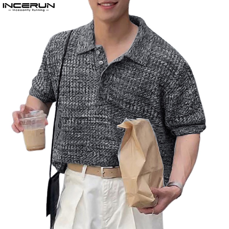Incerun เสื้อยืดโปโล แขนสั้น สีพื้น สไตล์มินิมอล สําหรับผู้ชาย