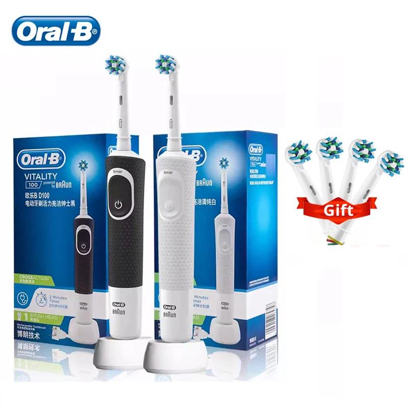 Oral B Vitality 100 แปรงสีฟันไฟฟ ้ าหมุนทําความสะอาดแปรงฟันสีขาวพร ้ อมตัวจับเวลา 2 นาทีกันน ้ ําอุปนัยแบบชาร ์ จไฟได ้