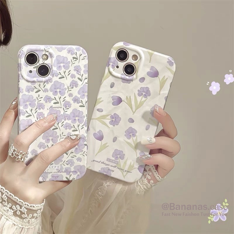 IPhone 17 16 15 14 13 12 11 Pro Max X Xr Xs Max 7 8 Plus SE2020 เคสโทรศัพท์ดอกไม้สีม่วงปกอ่อน