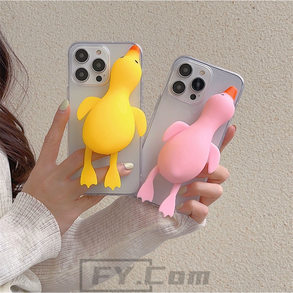 เคสโทรศัพท์มือถือ ซิลิโคนนิ่ม ใส กันกระแทก ลายเป็ด 3D สําหรับ iPhone 15 15 Pro 14 Pro Max 13 12 mini 11 Pro X XR XS Max 7+8+6s