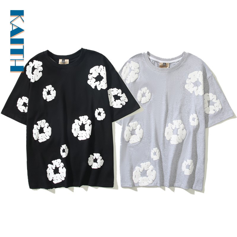 #T1 พร้อมส่ง เสื้อยืดแขนสั้น คอกลม พิมพ์ลายกราฟฟิค Kapok สีขาว พลัสไซซ์ สไตล์เกาหลี วินเทจ สําหรับผู้ชาย และผู้หญิง