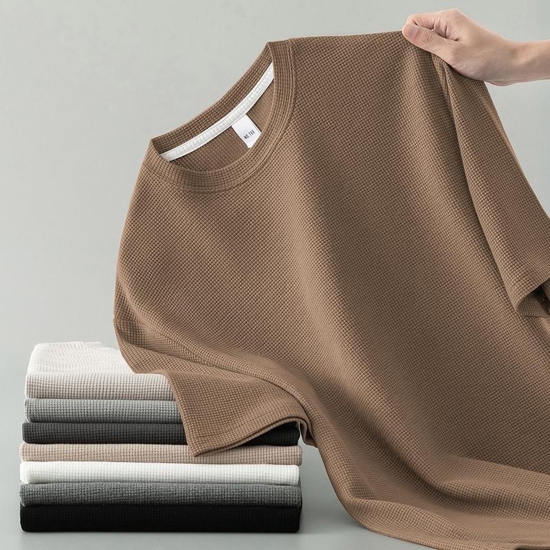 ⚡️Proman⚡️เสื้อยืดแขนสั้น เสื้อยืดผู้ชาย สีทึบ เรียบง่ายและจับคู่ได้ง่าย ผ้าวาฟเฟิล รู้สึกดีมีคุณภาพสูง M-3XL  จัดส่งจากกรุงเทพ