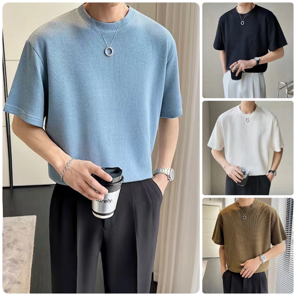 BeCoolMan🍃แฟชั่นผู้ชาย ท็อปส์ซูผู้ชาย เสื้อยืดแขนสั้น คอกลม สไตล์เกาหลี