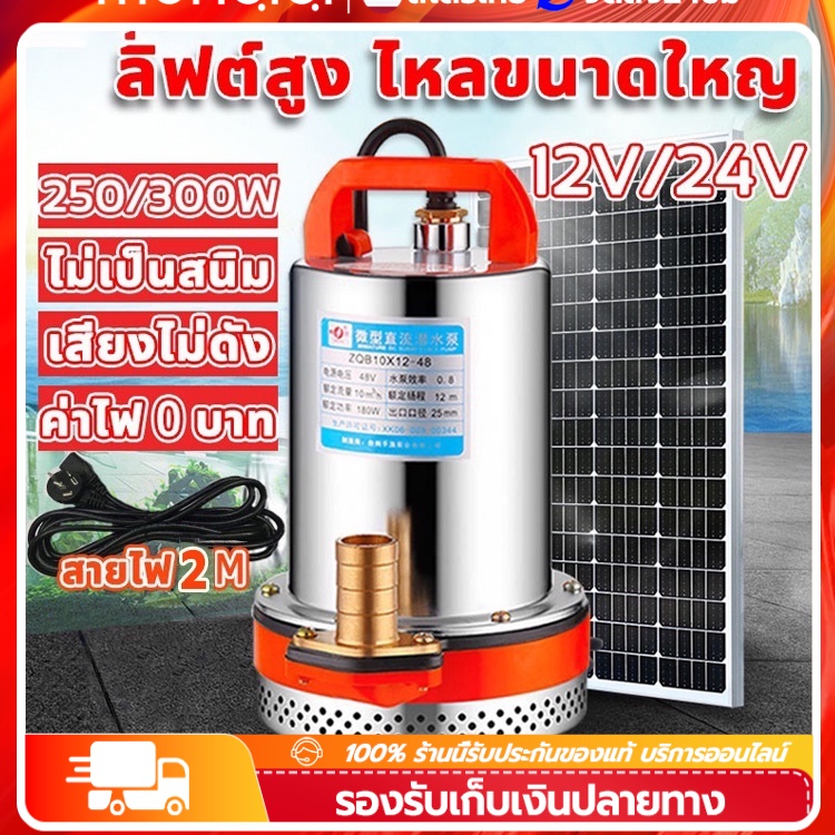 สแตนเลส ปั๊มจุ่ม 1นิ้ว12V 300W ไดโว่ เจ้าพระยา แรงดันสู แบตเตอรี่ มอเตอร์ทองแดงแท้ 100% （ไดร์โว่ดูดน้ำ 12v ปั๊มน้ำ）