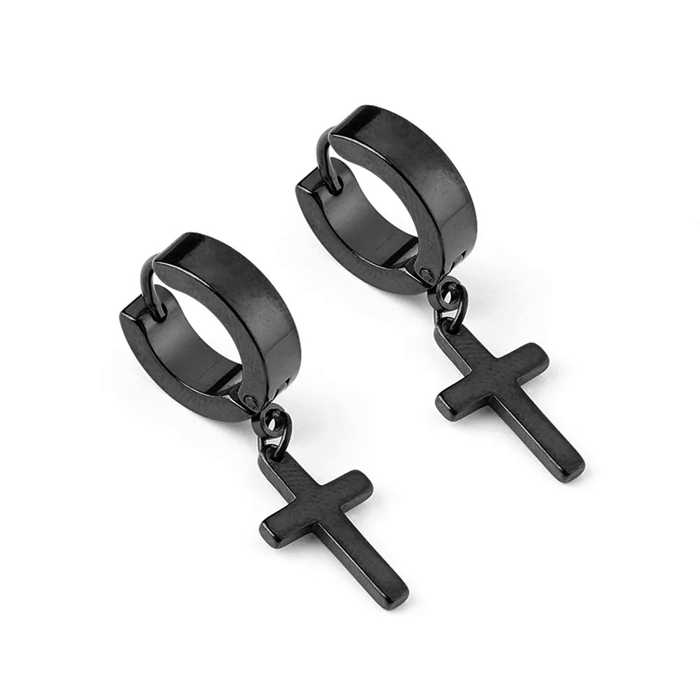 1/2PC Men Punk Cross Stars Dangle Earrings Women Gothic Stainless Steel Cross Ear Stud Earrings Pier