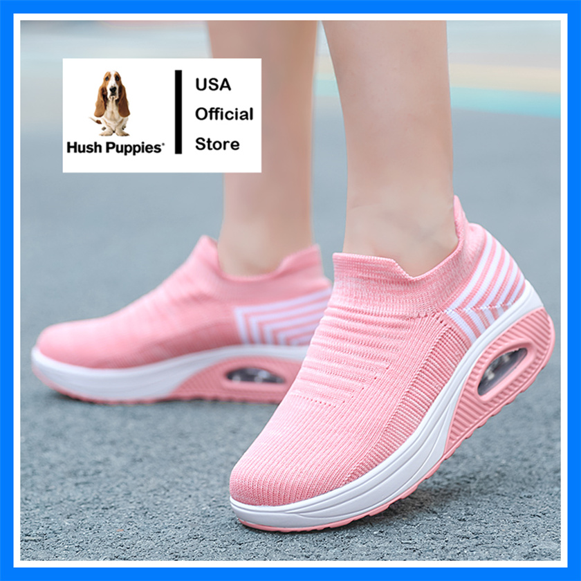 Hush Puppies รองเท้าผ้าใบ โลฟเฟอร์ ส้นแบน แบบสวมครึ่งหนึ่ง สไตล์เกาหลี สําหรับผู้หญิง และผู้ชาย