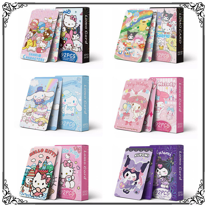 Sanrio Melody Cinnamoroll Kuromi Hello Kitty Photocard Lomo Card Postcard Sticker 92 ชิ้น ต่อกล่อง