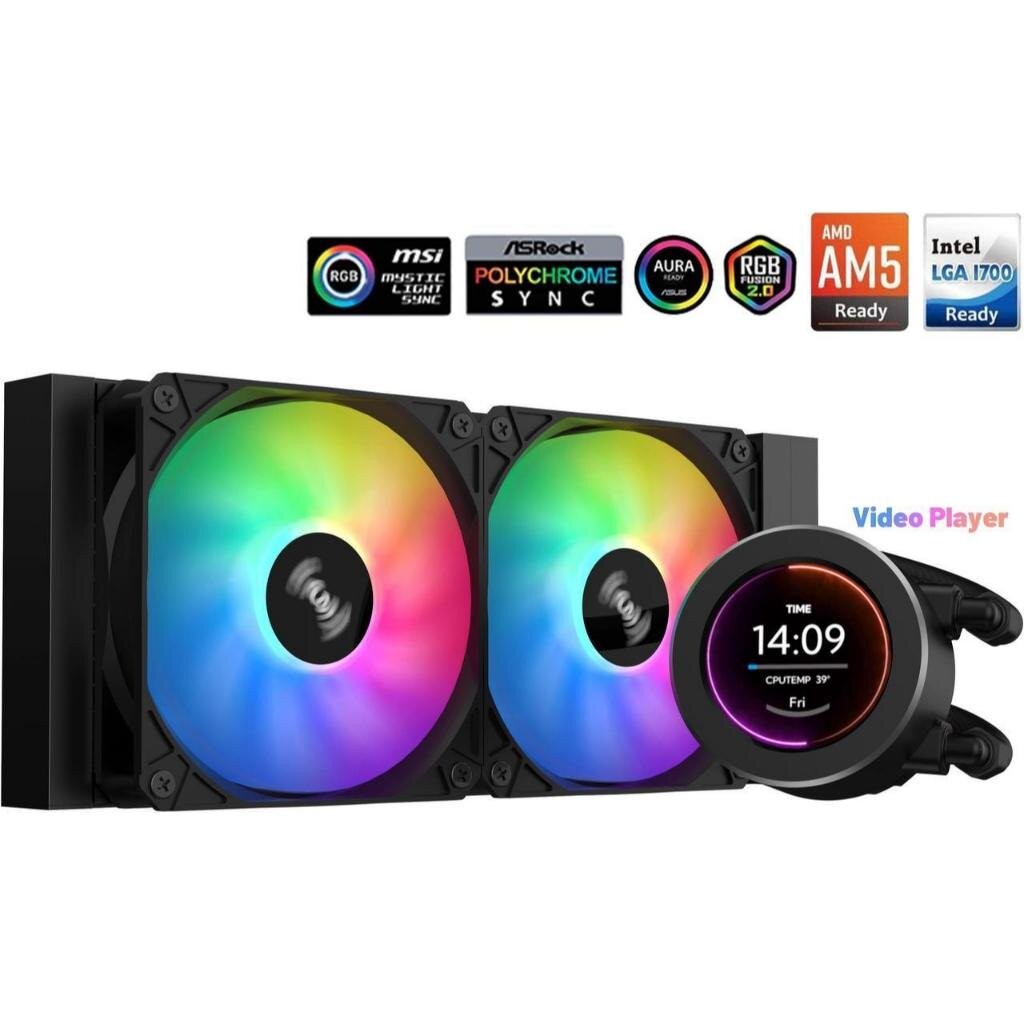 SAMA SM240 Black ARGB 240mm With LCD Temperature Display Screen AIO Liquid Cpu Cooler
