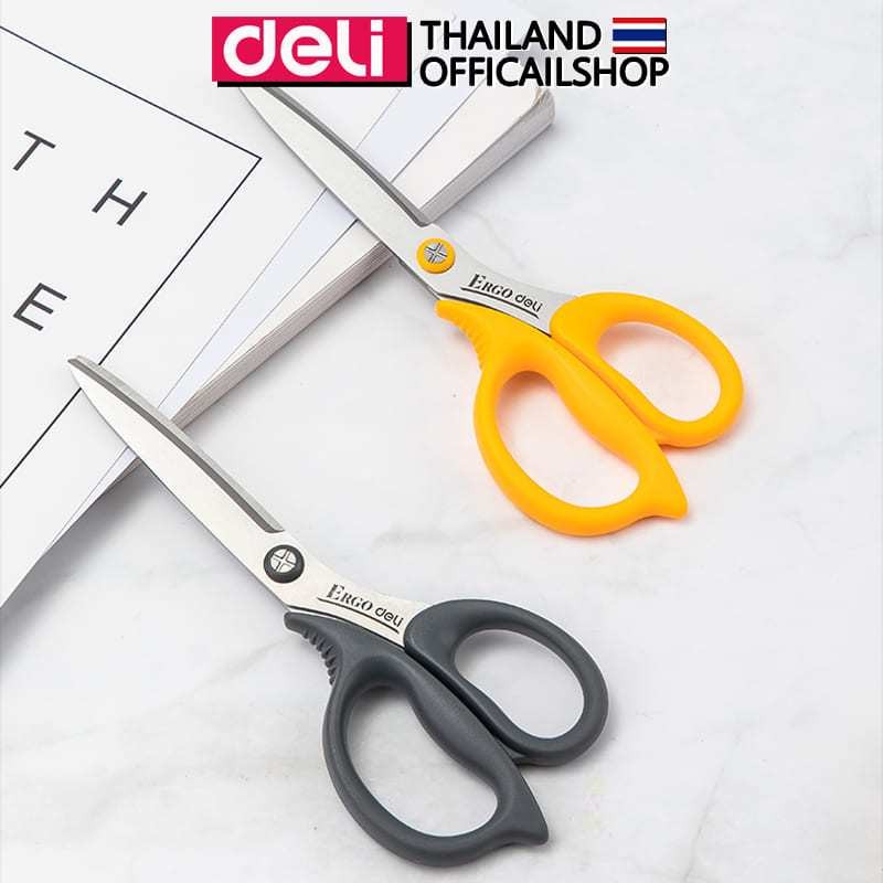 กรรไกรสเตนเลส Deli สำหรับตัดกระดาษและผ้า ขนาด 170mm (6 3/5 นิ้ว) คม ตัดขาดในครั้งเดียว ใช้ดี ทนทาน ใช้งานได้นาน