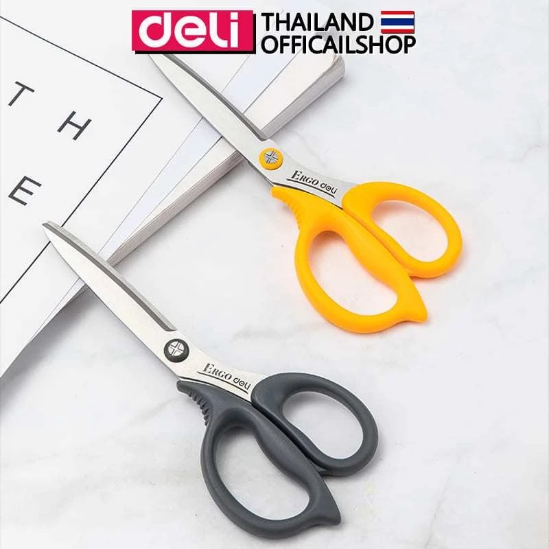 กรรไกรสเตนเลส Deli สำหรับตัดกระดาษและผ้า ขนาด 170mm (6 3/5 นิ้ว) คม ตัดขาดในครั้งเดียว ใช้ดี ทนทาน