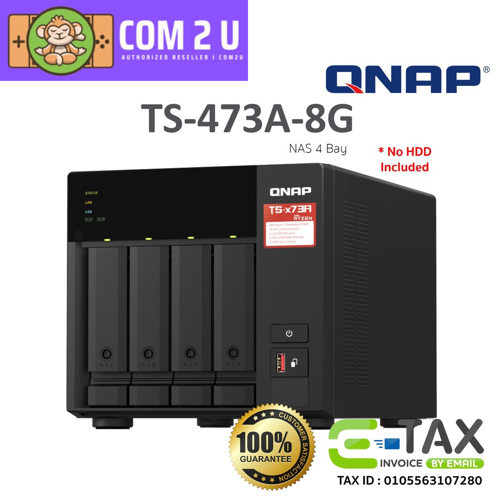 QNAP TS-473A-8G NAS อุปกรณ์เก็บข้อมูลบนเครือข่าย (HDD 6-Bay AMD Ryzen 4-core, 8G) สินค้าประกันศูนย์ 