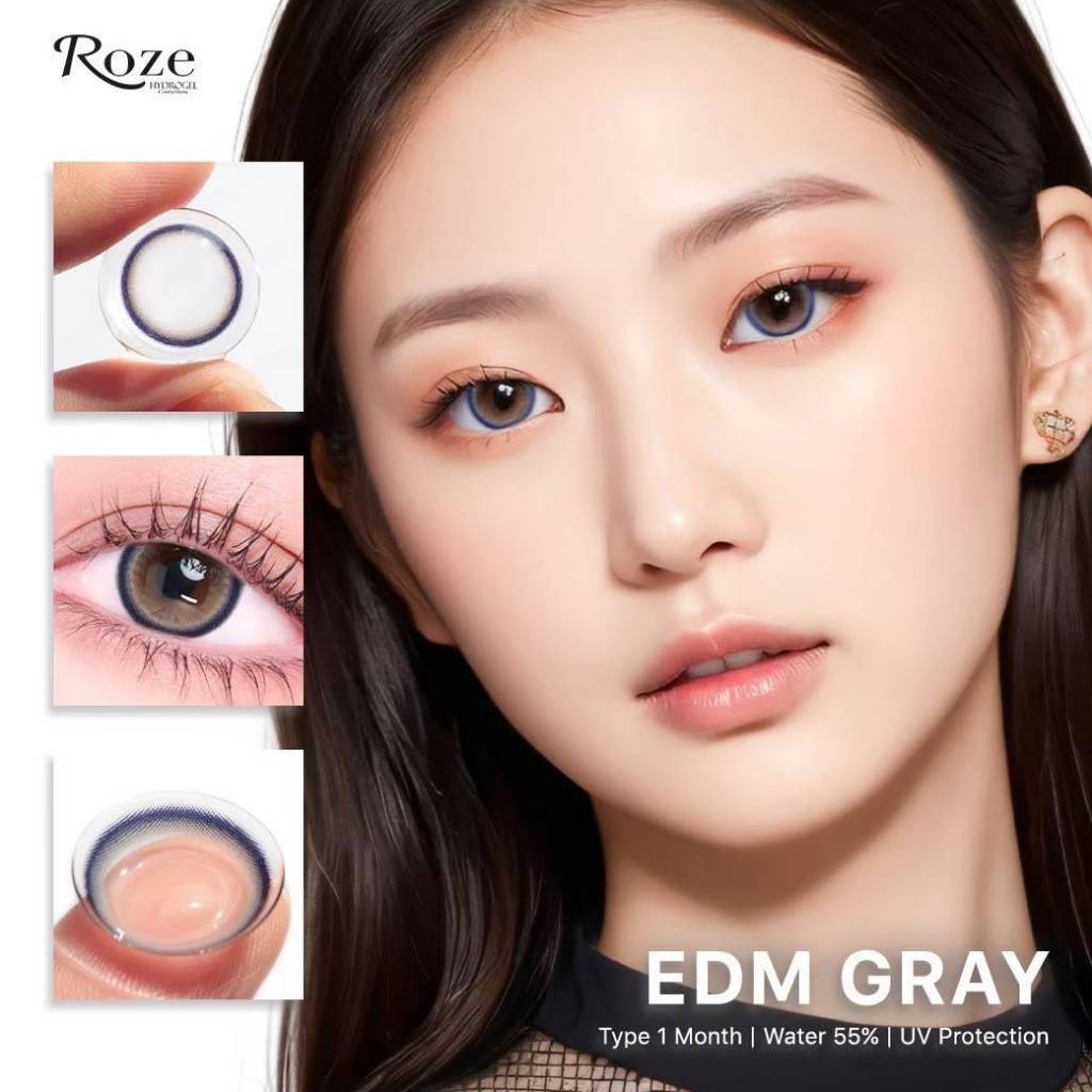 'บิ๊กอายลายฮิต 'สายตาปกติ คอนแทคเลนส์ ตาแบ๊ว หวานละมุน Roze ลาย EDM Gray-Brown