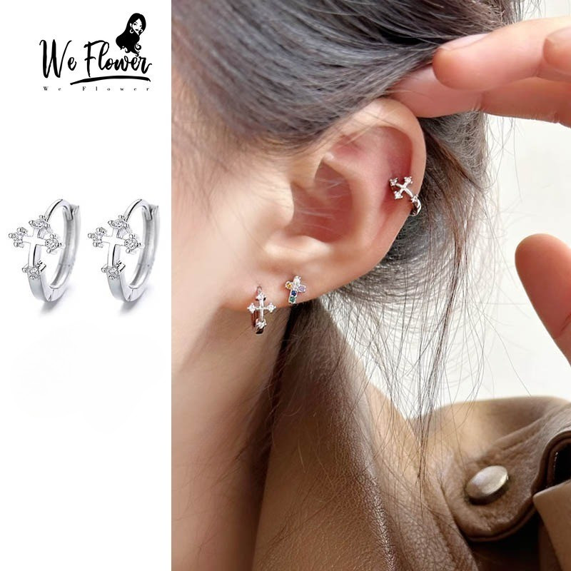 We Flower ต่างหูห่วง เงิน 925 ประดับคริสตัล ทรงกลม แวววาว หรูหรา เครื่องประดับ สําหรับผู้หญิง งานหมั้น งานเลี้ยงอาหารค่ํา ปาร์ตี้