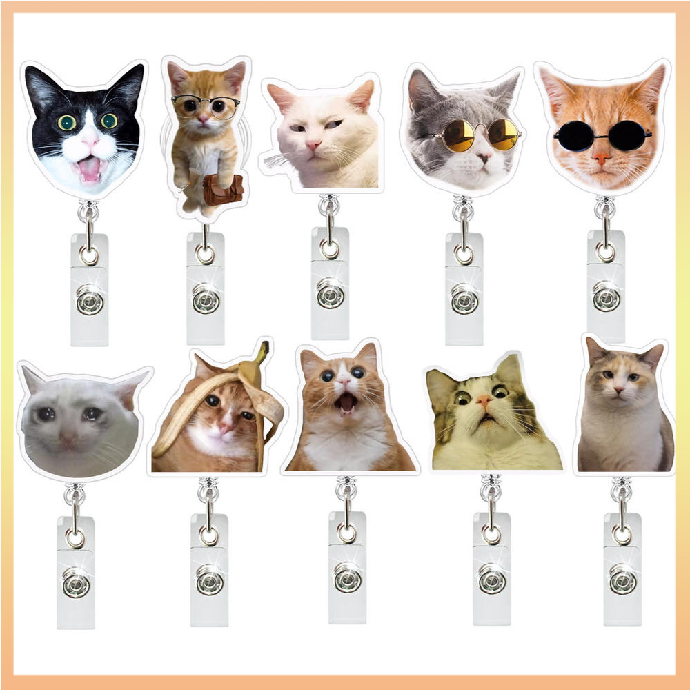 แมวน่ารักอะคริลิค Badge Reel Retractable ชื่อแท็กจระเข้คลิป ID ผู้ถือบัตรสําหรับพยาบาลสํานักงานทํางานหมอครูนักเรียน