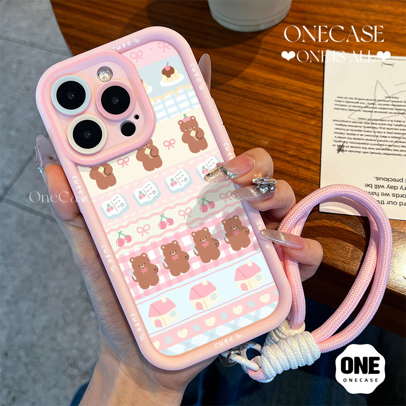 สำหรับ IPhone 11 13 14 15 16 12 Pro Max XR 8 7 14 6 6S Plus 7Plus X XS Max SE 2020 หมี เชอร์รี่ โค้งคำนับ การ์ตูน เคส