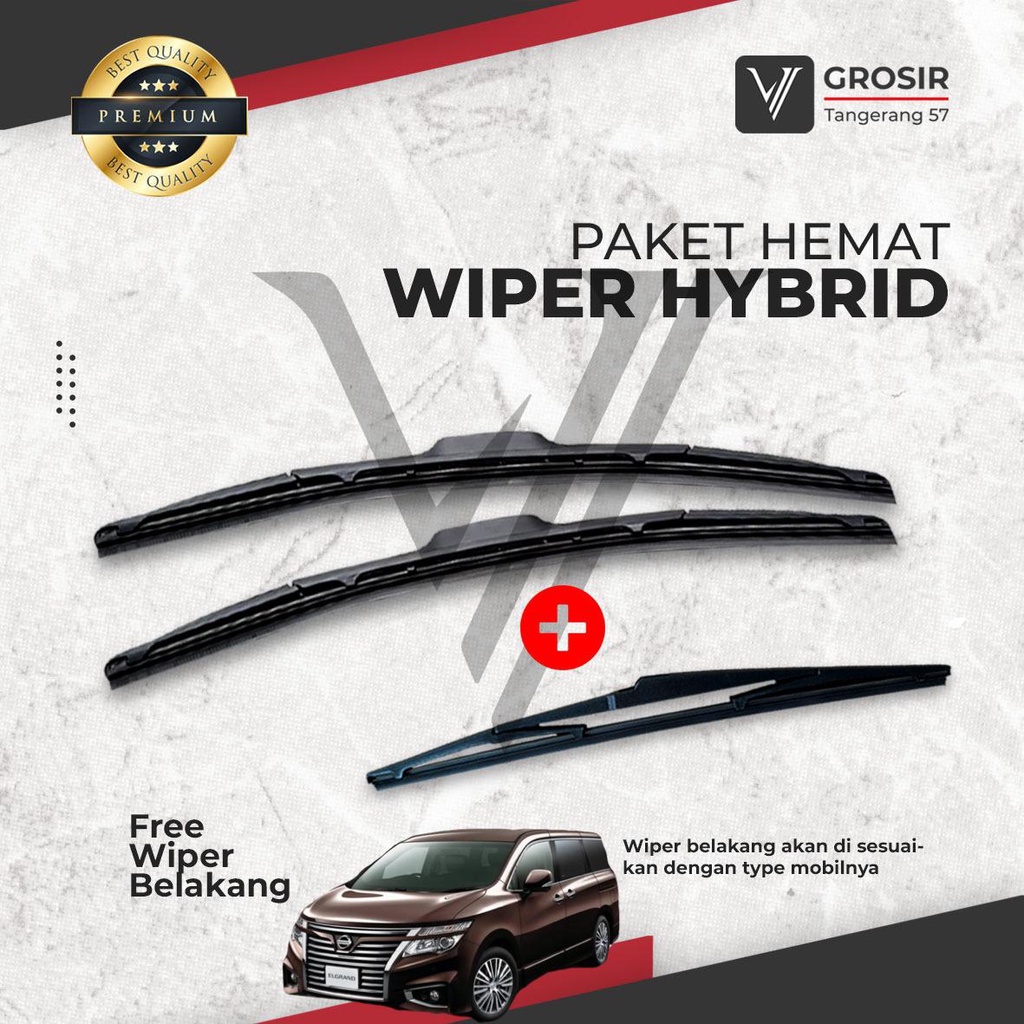 NISSAN ELGRAND E52 แพ็คเกจปัดน้ําฝนใบมีดไฮบริดด้านหน้าด้านหลัง 3 ชิ้น