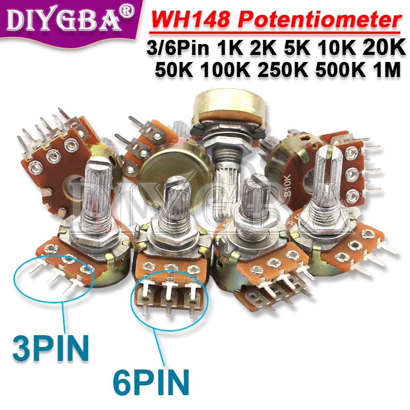 5PCS 15 มม.WH148 Potentiometer B1K B2K B5K B10K B20K B50K B100K B250K B500K B1M 3-pin 6-pin 1K 2K 5K