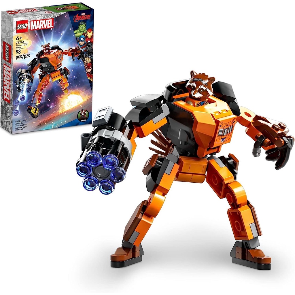 LEGO Marvel Rocket Mech Armor Set 76243, Guardians of The Galaxy Racoon Buildable Action Figure Toy, Avengers