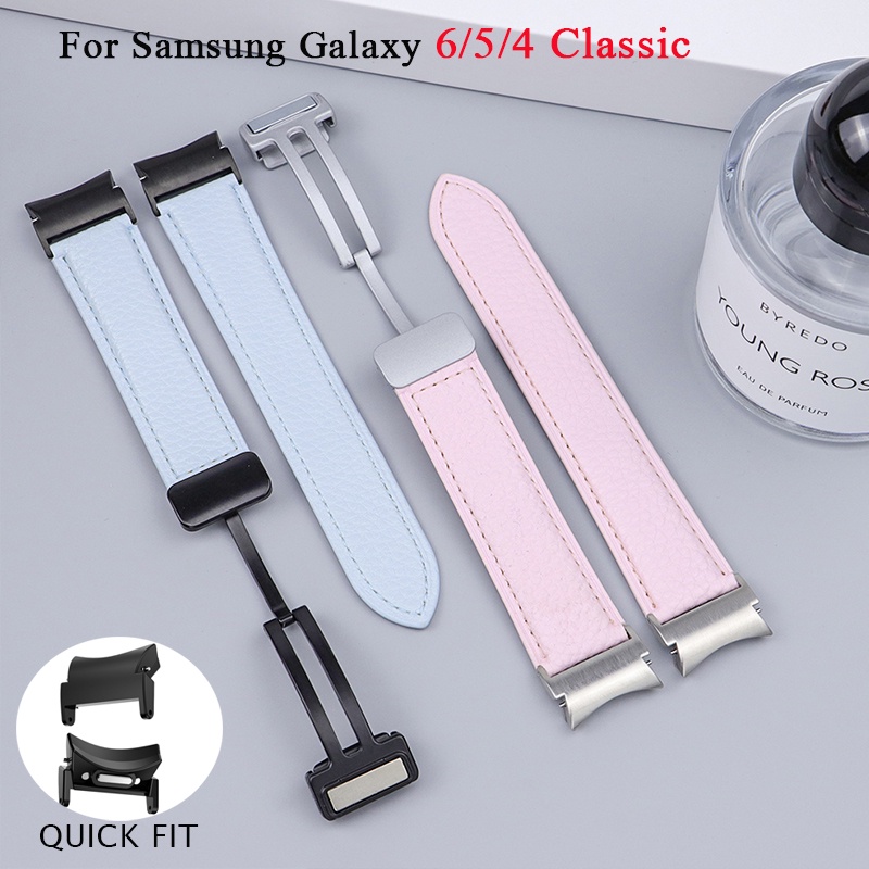 สายนาฬิกาข้อมือหนัง แบบแม่เหล็ก สําหรับ Samsung Galaxy Watch 6 5 40 มม. 44 มม. 4Classic 46 มม. 42 43 47 มม. Watch5 Pro 45 มม. 20 มม.