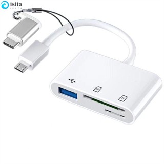 Isita เครื่องอ่านการ์ด Type C แบบพกพา USB 2.0 สายถ่ายโอนข้อมูล Micro SD / TF การ์ด Micro USB สําหรับอุปกรณ์แล็ปท็อป เชื่อมต่อ USB