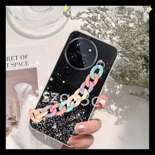 พร้อมส่ง เคสโทรศัพท์มือถือ ซิลิโคนนุ่ม ใส ลายท้องฟ้ากลางคืน สีเขียว ดํา ชมพู พร้อมสายคล้องข้อมือ สําหรับ Realme11 11NFC 4G Realme C51 C53 C55 Realme 11 Pro+ Pro 5G