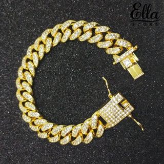 Ellastore123 สร้อยข้อมือ กําไลข้อมือ โซ่ ประดับพลอยเทียม แวววาว สไตล์ฮิปฮอป สําหรับผู้ชาย