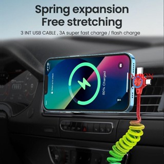 Daron 3 in1 สายชาร์จ USB Type-C แบบสปริง พับเก็บได้ คุณภาพสูง