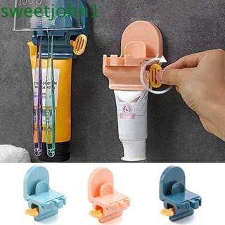 Sweetjohn ที่วางแก้วแปรงสีฟัน หลอดบีบยาสีฟัน พลาสติก อเนกประสงค์ ไม่ต้องเจาะผนัง สีชมพู น้ําเงินเข้ม ฟ้าอ่อน 3 in1 สําหรับบ้าน
