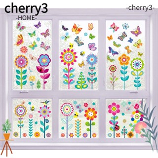 Cherry3 สติกเกอร์ติดหน้าต่าง ลายดอกไม้ ผีเสื้อ สองด้าน ใช้ซ้ําได้ ลอกออกง่าย สําหรับตกแต่งกระจกหน้าต่าง 9 แผ่น