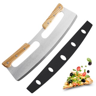 Kavn Pizza Cutter Rocker Style Wooden Handle Pizza Slicer with Protective Cover for Kitchen Cooking Tools