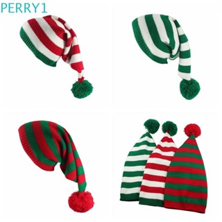 Perry หมวกบีนนี่ ผ้าขนสัตว์ถักโครเชต์ ลายซานตาคลอส คริสต์มาส สีแดง สีเขียว เหมาะกับหน้าหนาว ฤดูใบไม้ร่วง