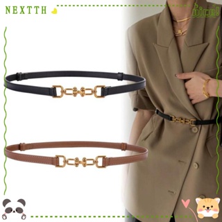 Nextth เข็มขัดคาดเอว หนัง Pu หัวเข็มขัดโลหะ สีทอง ปรับได้ สไตล์เรโทร สําหรับผู้หญิง