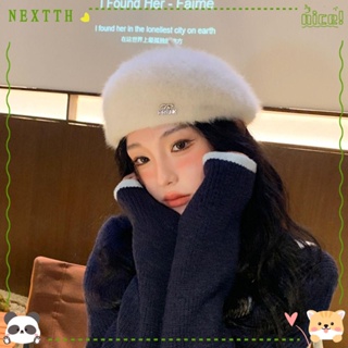 Nextth หมวกเบเร่ต์ ขนกระต่ายเทียม แบบหนา ให้ความอบอุ่น สีพื้น กันลม แฟชั่นฤดูใบไม้ร่วง ฤดูหนาว