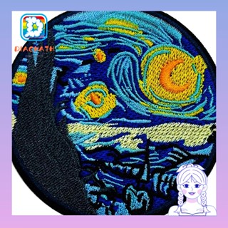 Diachath แผ่นแพทช์ ปักลาย Van Gogh Starry Night ขนาด 7.7 ซม. สําหรับรีดติดเสื้อผ้า