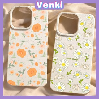 VENKI - เข้ากันได้สำหรับ เคสไอโฟน เคสไอโฟน11 เคส iphone 11กรณีเป็นมิตรกับสิ่งแวดล้อมย่อยสลายได้สีขาวกรณีกันกระแทกป้องกันเดซี่ดอกไม้สีส้มเข้ากันได้กับ iPhone 15 14 Pro สูงสุด 13 Pro สูงสุด 12 Pro Max XR XS 7Plus 8Plus