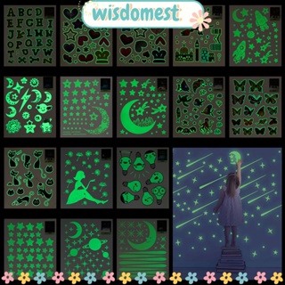 Wisdomest สติกเกอร์ไวนิล ลายการ์ตูนดวงจันทร์เรืองแสง DIY สําหรับตกแต่งผนังบ้าน