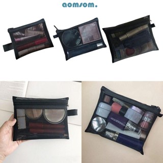 Aomsom 3 ชิ้น ตาข่ายแต่งหน้า กระเป๋าใส กระเป๋าจัดเก็บ กระเป๋าถือ กระเป๋าเครื่องสําอาง