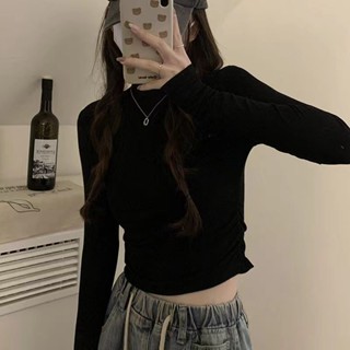 เสื้อกันหนาวแขนยาว ทรงสกินนี่ เข้ารูป สีขาว สีดํา แฟชั่นฤดูใบไม้ร่วง สําหรับผู้หญิง 2023