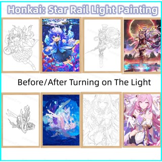 Comic Honkai: ภาพวาดไฟ LED รูปรางดาว 3D 3 สี สําหรับแขวนตกแต่งห้องนอน ข้างเตียง DIY