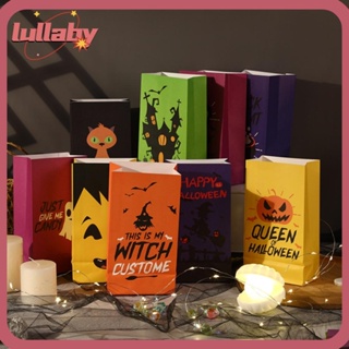 Lullaby ถุงกระดาษคราฟท์ ลายฟักทอง ค้างคาว ผี ฮาโลวีน 12 ชิ้น พร้อมสติกเกอร์ สําหรับตกแต่งบ้าน