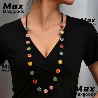 Maxg สร้อยคอยาว ลูกปัดแบน หลากสี เรียบง่าย เสน่ห์