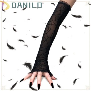 Danilo ถุงมือยาว ประดับพลอยเทียม อบอุ่น ปาร์ตี้ฮาโลวีน สําหรับผู้หญิง