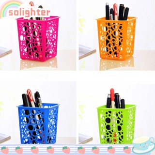 Solighter ตะกร้าตาข่ายใส่ปากกา แบบพลาสติก ทรงสี่เหลี่ยม ทนทาน 4 สี พร้อมที่จับ สําหรับสํานักงาน