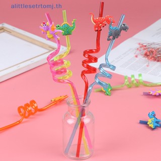 Alittlese หลอดพลาสติก ลายไดโนเสาร์ ใช้ซ้ําได้ 8 สี สําหรับปาร์ตี้ TH