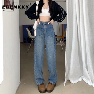 EOENKKY กางเกงขายาว กางเกงยีสน์ผู้หญิง ทรงหลวม ๆ ตรง Retro Hip Hop Pants 2023 NEW Style WNK23906F1 36Z230909