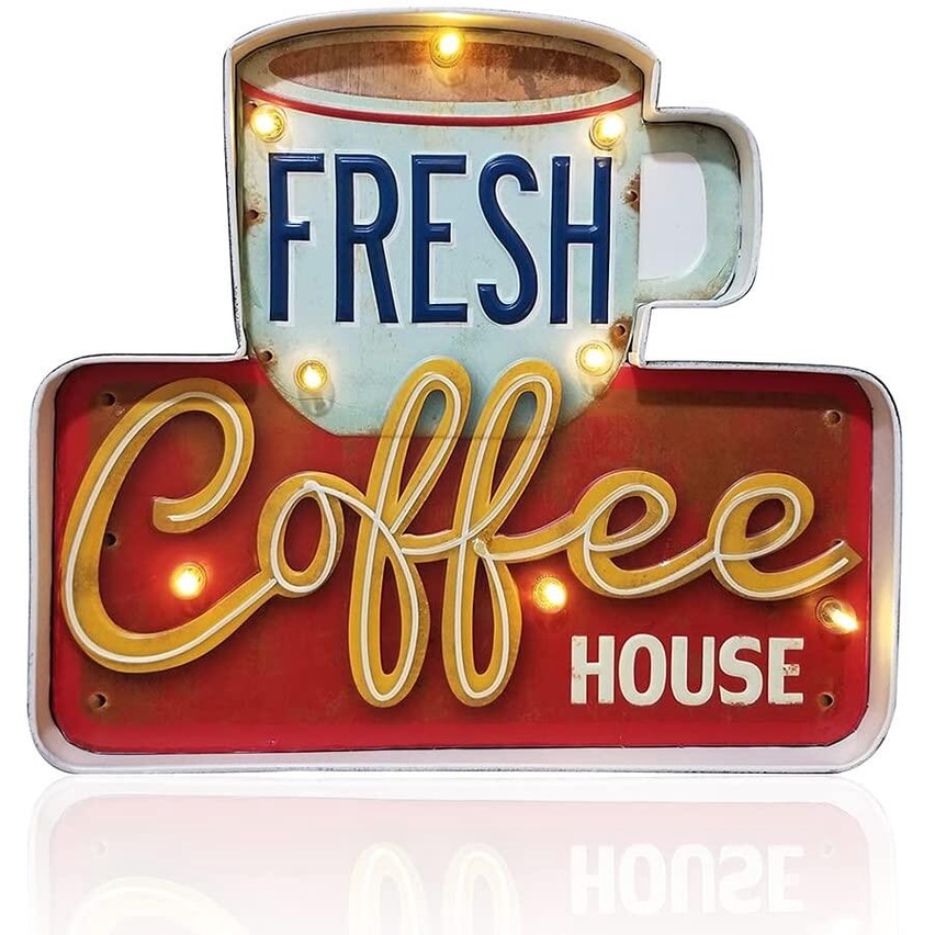 30x40 ซม.กาแฟป้ายผนังโลหะ Retro Tin Vintage Decor ป้ายทํา Wall Art แขวนออกแบบไม่ Light Up ป้ายสําหรับ Cafe Bar Home Kitchen