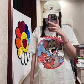 เสื้อยืดแขนสั้น คอกลม ทรงหลวม ลายการ์ตูน Tom and Jerry แฟชั่นฤดูร้อน สไตล์เกาหลี สําหรับผู้หญิง