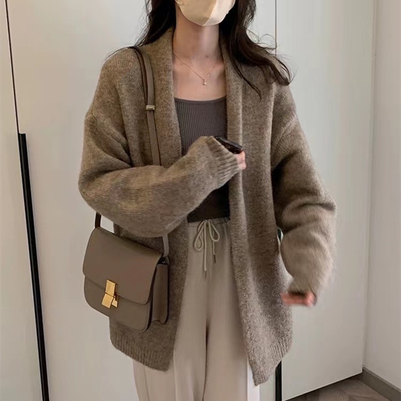 Suxi เสื้อกันหนาว เสื้อคาร์ดิแกน แขนยาว ผ้าถัก ทรงหลวม สไตล์เกาหลี ฤดูใบไม้ร่วง